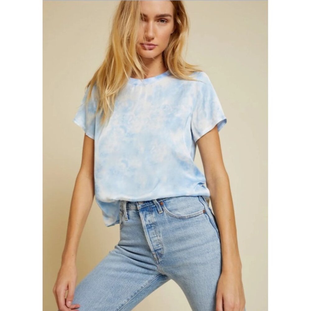 Nation LTD Womens Marie Tee Boxy Fit Cropped Short Sleeve‎ Blue Skies Small